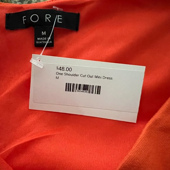 FORE Bright Pink/Orange One Shoulder Cut Out Waist Mini Dress New with Tags - Picture 6 of 8